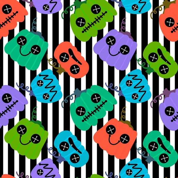 Halloween Cartoon Pumpkins Seamless Pattern Wrapping Paper Fabrics Accessories Notebooks — Stockfoto