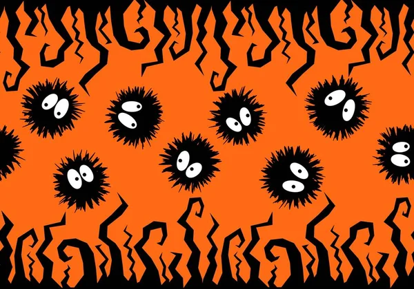 Halloween black creepy branches and faces pumpkins seamless pattern for wrapping paper and kids clothes print and fabrics and accessories and textiles and notebooks. High quality illustration