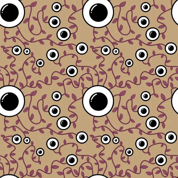 Halloween Monsters Aliens Seamless Eyes Leaves Pattern Wrapping Paper Clothes — 图库照片