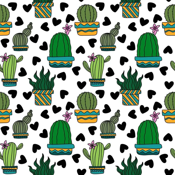 Summer floral seamless cartoon cactus pattern for wrapping paper and kids clothes print and fabrics and accessories and study notebooks and kitchen textiles. High quality illustration