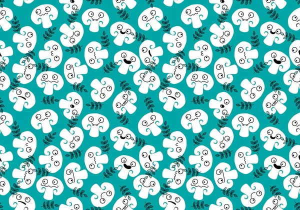 Cartoon Faces Autumn Mushrooms Seamless Champignons Pattern Kids Clothes Print — Stok fotoğraf