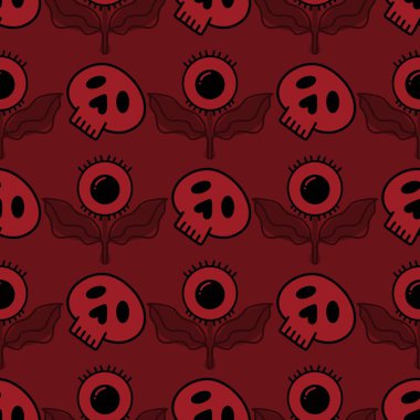 Halloween cartoon seamless skulls and eyes flower pattern for wrapping paper and fabrics and accessories and notebooks and clothes print and decorative. High quality illustration