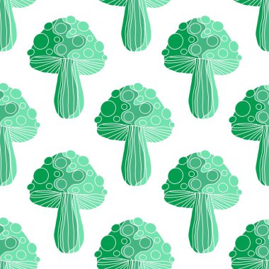 Autumn harvest Halloween fly agaric seamless cartoon mushrooms pattern for wrapping paper and kids clothes print and fabrics and accessories and linens and packaging. High quality illustration