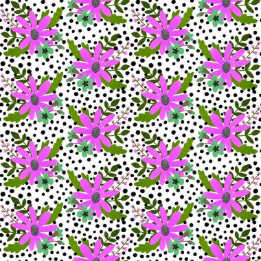 Çiçeksiz çiçek, yapraklar ve polka desenleri kağıdın ve şenlikli aksesuarların ve not defterlerinin, kumaşların, çarşafların ve tekstil ürünlerinin incelenmesi için. Yüksek kaliteli illüstrasyon