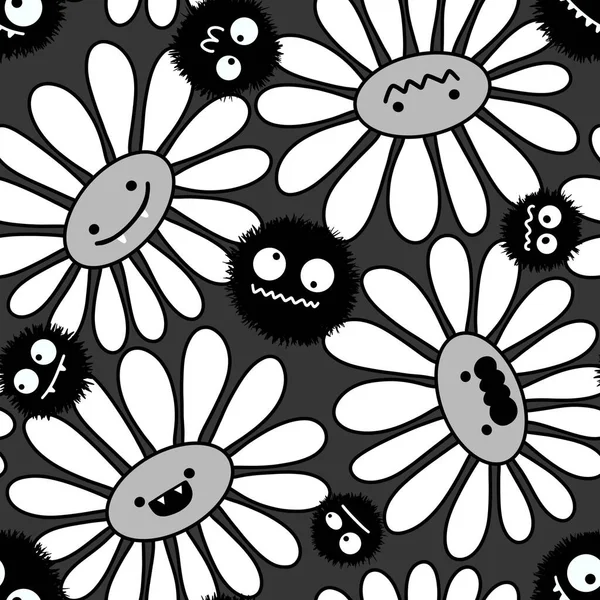 Cartoon flower Halloween seamless chamomile pattern for wrapping paper and kids clothes print and fabrics and textiles and packaging. High quality illustration