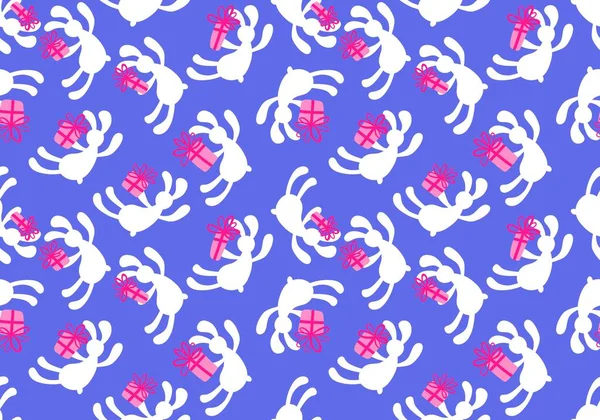 Cartoon rabbit seamless new year 2023 pattern for kids clothes print and accessories and notebooks and fabrics and Christmas wrapping paper. High quality illustration