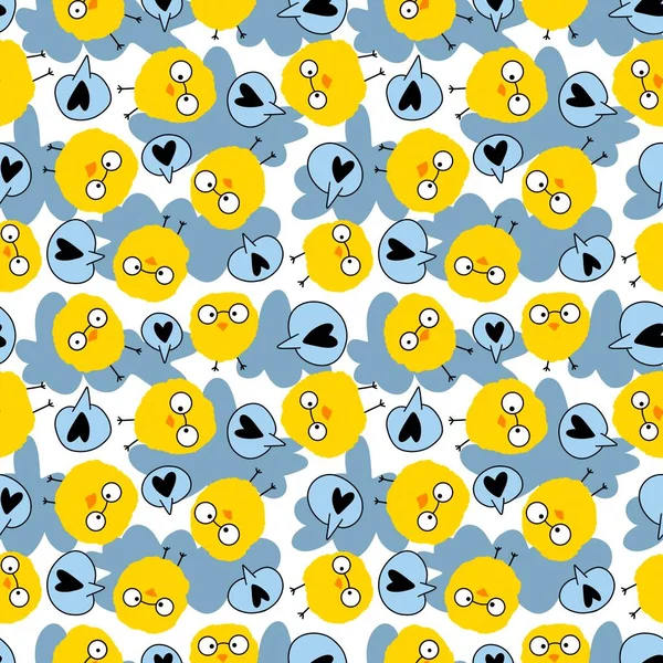 Cartoon Yellow Chicken Seamless Doodle Easter Pattern Wrapping Paper Kids — Foto Stock