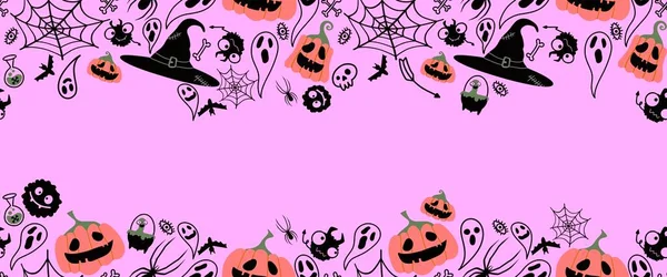 Halloween Seamless Pumpkins Witch Hat Ghost Pattern Fabrics Wrapping Paper — Stock Photo, Image