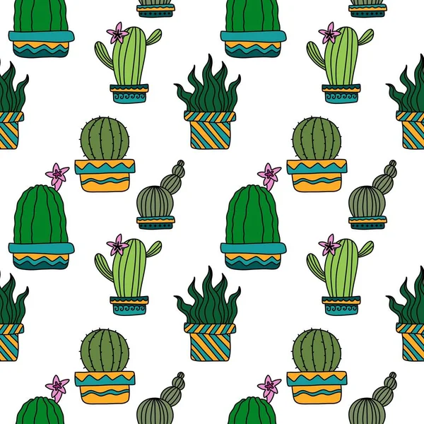 Summer Floral Seamless Cartoon Cactus Pattern Wrapping Paper Kids Clothes — Photo