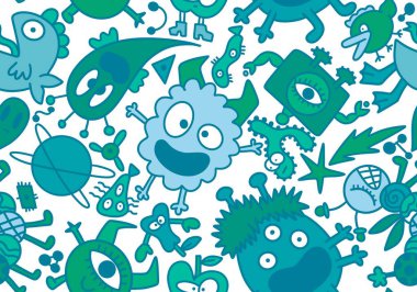 Cartoon monsters aliens seamless kids emoticons pattern for wrapping paper and festive accessories and school notebooks and fabrics and Halloween. High quality illustration