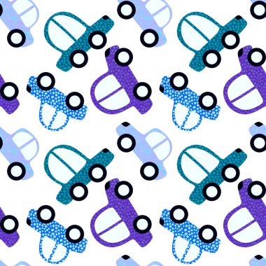 Cartoon kids seamless cars toys pattern for child clothes print and wrapping paper and fabrics and accessories and notebooks. High quality illustration