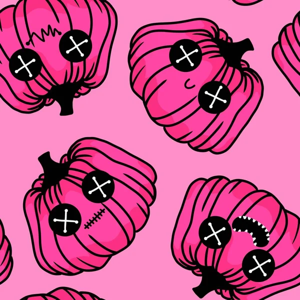 Kawaii cute cartoon Halloween pumpkins seamless autumn harvest pattern for wrapping paper and fabrics and packaging and textiles and kids clothes print and accessories. High quality illustration