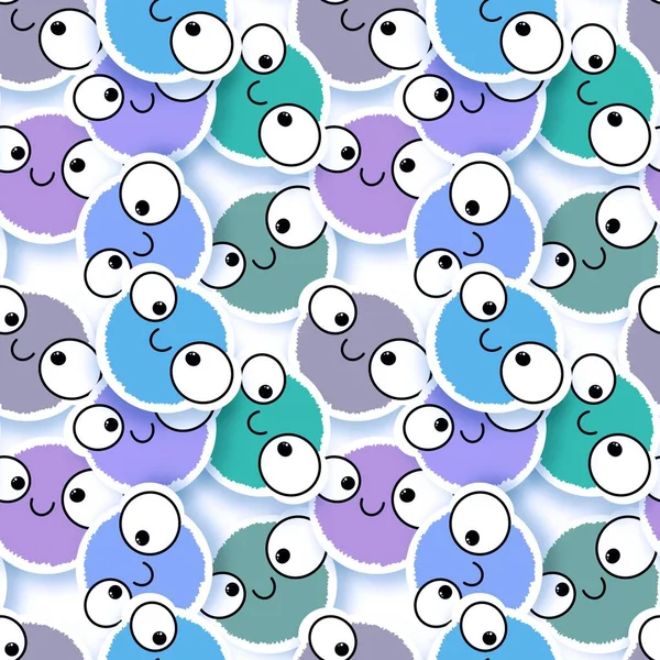 Cartoon Doodle Fluffy Cute Monsters Aliens Seamless Pattern Kids Clothes — Stock fotografie