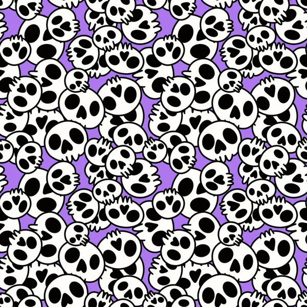Cartoon Doodle Seamless Halloween Skulls Pattern Wrapping Paper Clothes Print — Foto de Stock