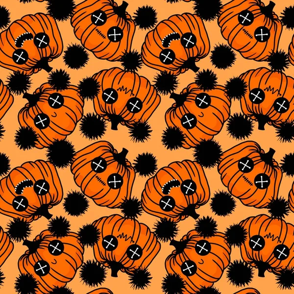 Kawaii Cute Cartoon Halloween Pumpkins Seamless Autumn Harvest Pattern Wrapping — ストック写真