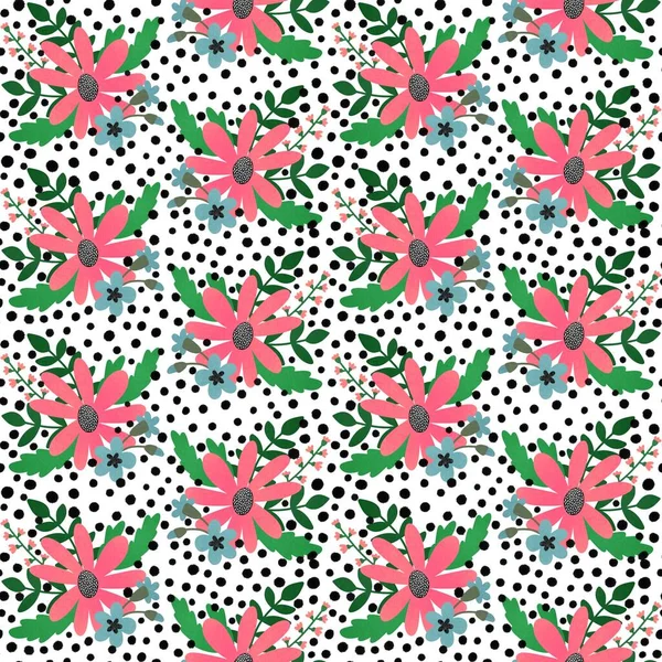 Floral Simple Fleur Sans Couture Feuilles Motif Pois Pour Papier — Photo