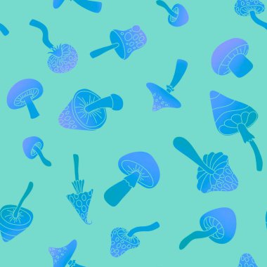 Çizgi film sonbahar mantarları, Cadılar Bayramı ambalajsız mantar desenleri, çocuk aksesuarları, kıyafet baskıları, not defterleri ve kumaşlar. Yüksek kaliteli illüstrasyon