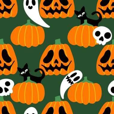 Halloween seamless pumpkins pattern for fabrics and wrapping paper and clothes print and notebooks and accessories and party. High quality illustration