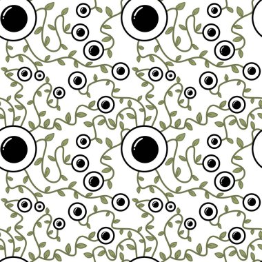 Halloween monsters aliens seamless eyes leaves pattern for wrapping paper and clothes kids print and accessories and notebooks and fabrics. High quality illustration