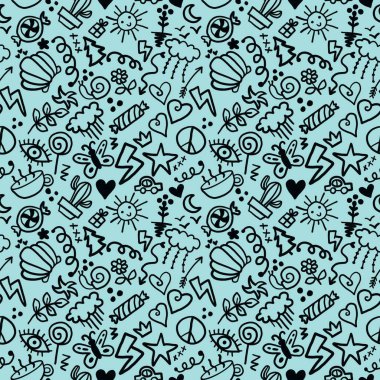 Chalkboard doodle cartoon seamless back to school pattern for kids clothes print and wrapping paper and accessories and study notebooks and fabrics fabrics. High quality illustration