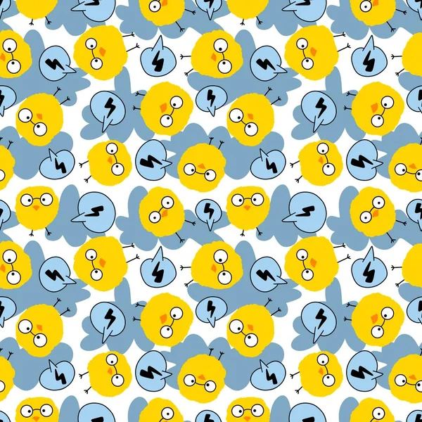 Cartoon Yellow Chicken Seamless Doodle Easter Pattern Wrapping Paper Kids — 스톡 사진