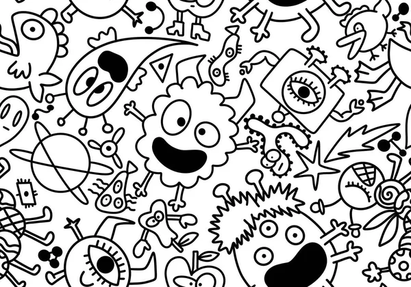Cartoon Monsters Aliens Seamless Kids Emoticons Pattern Wrapping Paper Festive — Fotografie, imagine de stoc