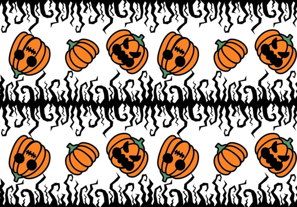 Halloween Black Creepy Branches Faces Pumpkins Seamless Pattern Wrapping Paper — Photo