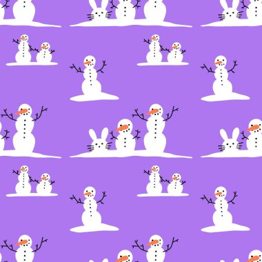 Noel ambalajı için kışın dikişsiz kardan adam ve kar taneleri deseni ve çocukların not defterleri, aksesuarları ve kumaşları. Yüksek kaliteli illüstrasyon