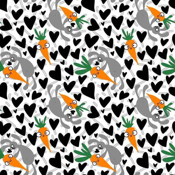 Kids Cartoon Seamless Rabbit Carrot Pattern Wrapping Paper Clothes Print — Stok fotoğraf
