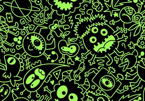 Cartoon Monsters Aliens Seamless Kids Emoticons Pattern Wrapping Paper Festive — Stock Fotó