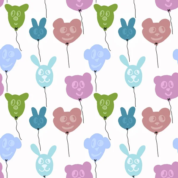 Festive cartoon seamless doodle balloons pattern for birthday wrapping paper and kids clothes print and accessories and fabrics and notebooks and linens and packaging. High quality illustration