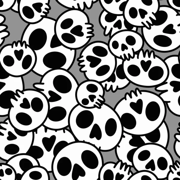 Cartoon Doodle Seamless Halloween Skulls Pattern Wrapping Paper Clothes Print —  Fotos de Stock