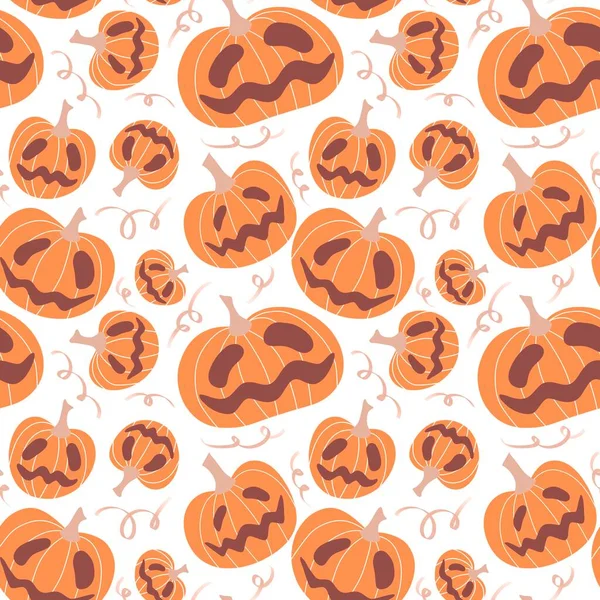 Kawaii Cute Cartoon Halloween Pumpkins Seamless Autumn Harvest Pattern Wrapping — стоковое фото