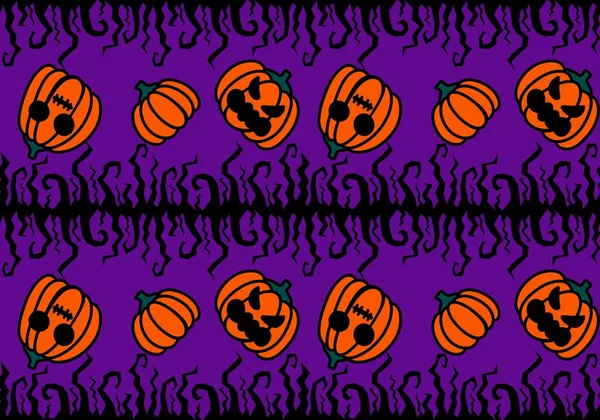 Halloween Black Creepy Branches Faces Pumpkins Seamless Pattern Wrapping Paper — ストック写真