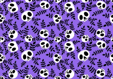 Cartoon doodle seamless Halloween skulls pattern for wrapping paper and clothes print and kids accessories and fabrics and notebooks and textiles. High quality illustration