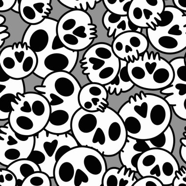 Cartoon doodle seamless Halloween skulls pattern for wrapping paper and clothes print and kids accessories and fabrics and notebooks and textiles. High quality illustration