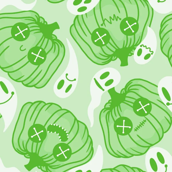 Kawaii Cute Cartoon Halloween Pumpkins Seamless Autumn Harvest Pattern Wrapping — ストック写真