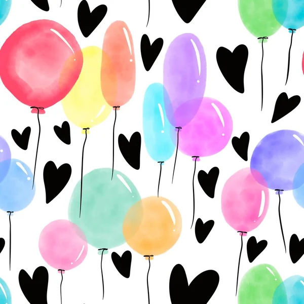 Baloane Festive Acuarelă Model Desene Animate Fără Sudură Ziua Naștere — Fotografie, imagine de stoc