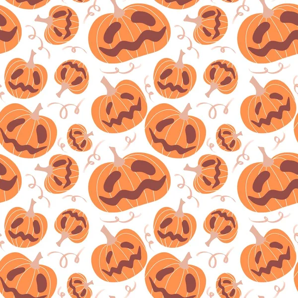 Kawaii Cute Cartoon Halloween Pumpkins Seamless Autumn Harvest Pattern Wrapping — Foto de Stock