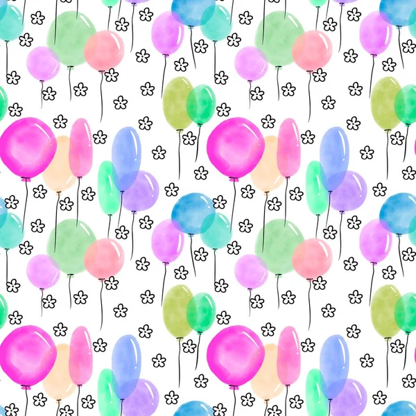 Aquarell Festlichen Luftballons Nahtlose Geburtstag Cartoon Muster Für Verpackungspapier Und — Stockfoto