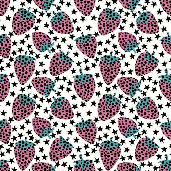 Cartoon Berries Seamless Kawaii Strawberry Pattern Wrapping Paper Kids Clothes — ストック写真