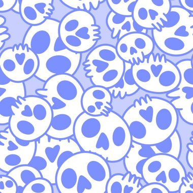 Cartoon doodle seamless Halloween skulls pattern for wrapping paper and clothes print and kids accessories and fabrics and notebooks and textiles. High quality illustration