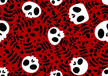 Cartoon doodle seamless Halloween skulls pattern for wrapping paper and clothes print and kids accessories and fabrics and notebooks and textiles. High quality illustration