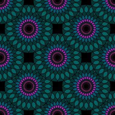 Kağıt, kıyafet baskısı, çocuk aksesuarları, kumaşlar, çarşaflar ve mutfak tekstili için soyut geometrik, dikişsiz çiçek deseni. Yüksek kaliteli illüstrasyon