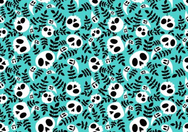 Cartoon doodle seamless Halloween skulls pattern for wrapping paper and clothes print and kids accessories and fabrics and notebooks and textiles. High quality illustration