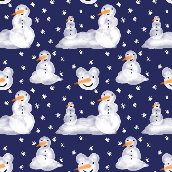 Winter seamless snowman and snowflakes pattern for Christmas wrapping paper and kids notebooks and accessories and fabrics. High quality illustration