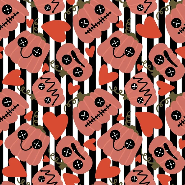 Halloween cartoon pumpkins seamless pattern for wrapping paper and fabrics and accessories and notebooks and kids clothes print and textiles. High quality illustration