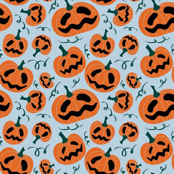 Kawaii Cute Cartoon Halloween Pumpkins Seamless Autumn Harvest Pattern Wrapping — Foto de Stock