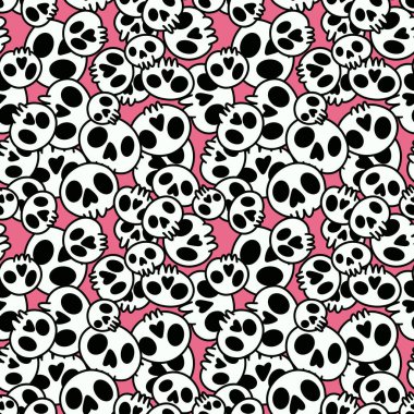 Cartoon doodle seamless Halloween skulls pattern for wrapping paper and clothes print and kids accessories and fabrics and notebooks and textiles. High quality illustration