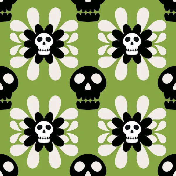 Halloween skulls and stripes and flower seamless skeletons cartoon pattern for wrapping paper and clothes print and festive accessories and fabrics and textiles and hobbies. High quality illustration